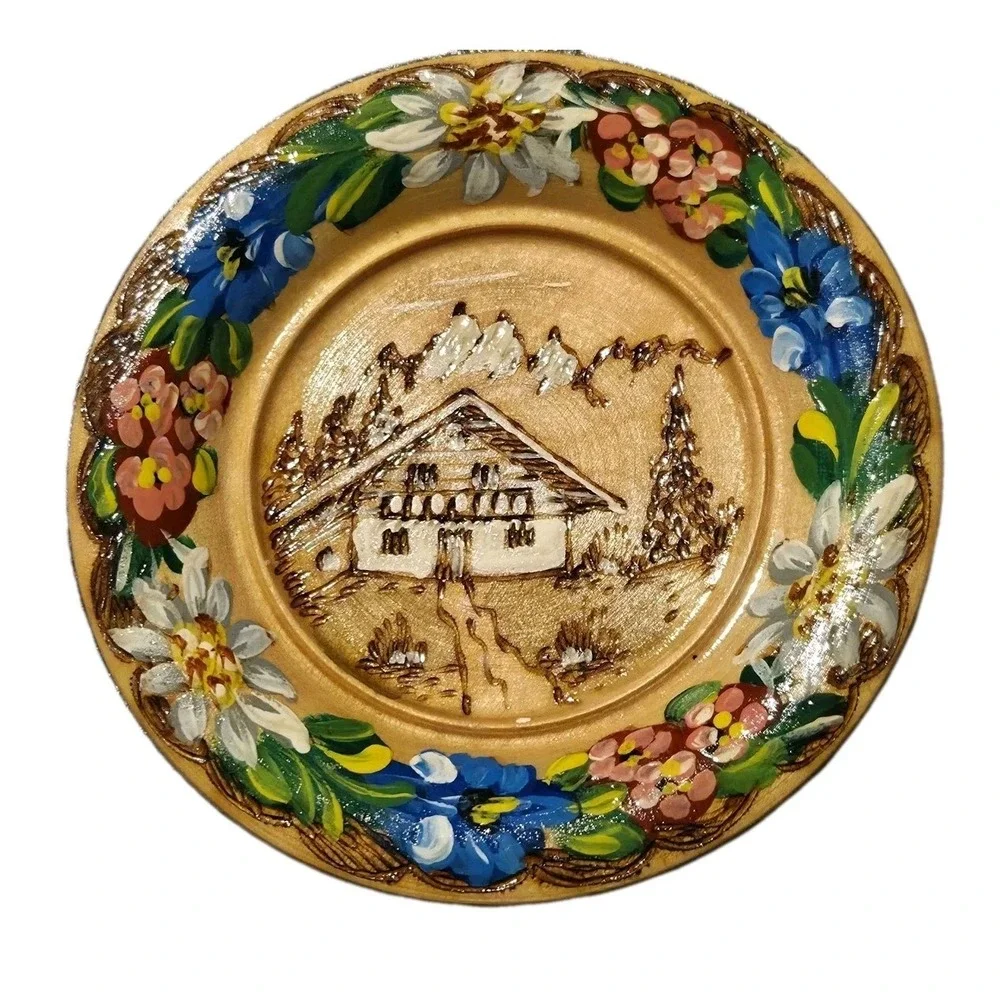 Vintage Hand Etched Wood Carved‎ Plate Firnpass Tirol 5
